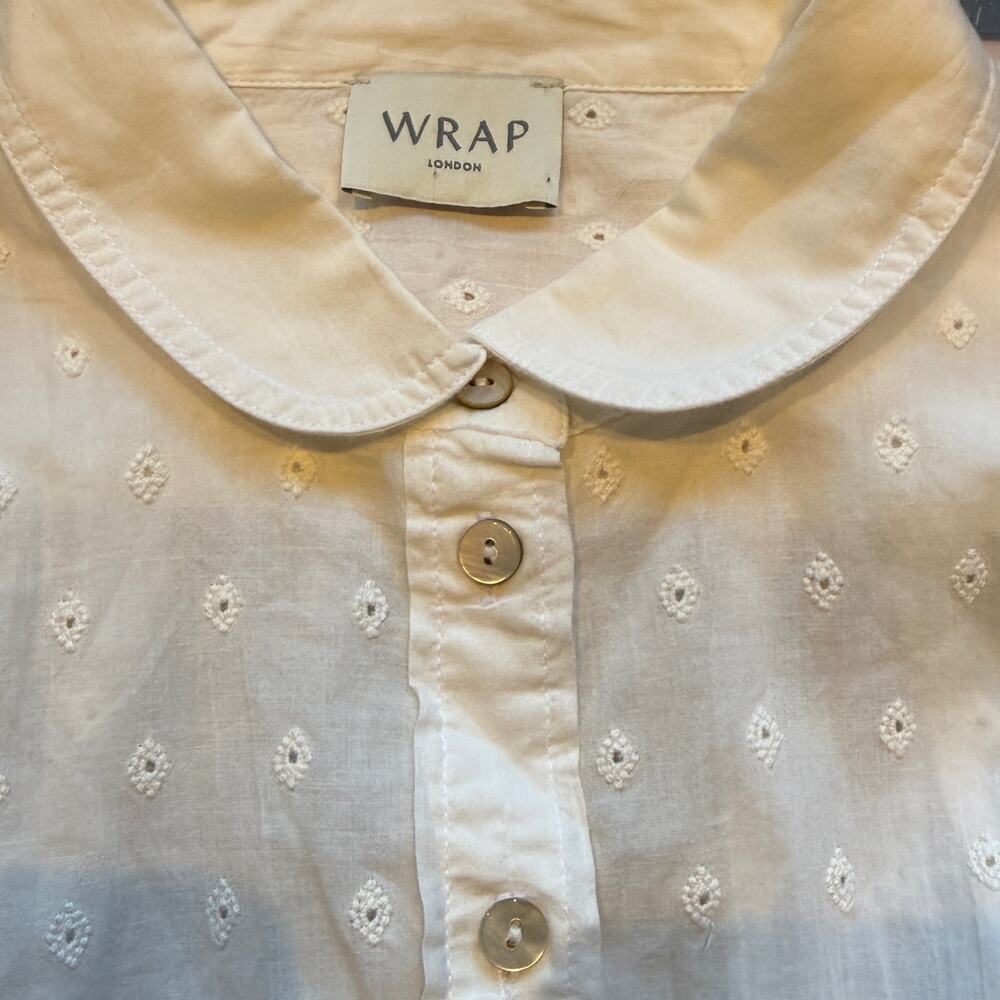 Wrap LONDON White Cotton Broderie Anglaise Blouse Peter Pan Collar US 12 UK 16 - Picture 2 of 7